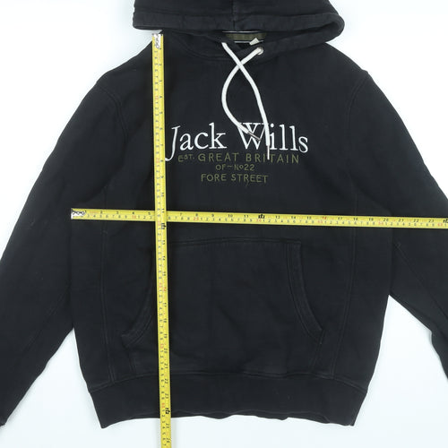 Jack Wills Mens Black Pullover Hoodie M Regular Fit Graphic Logo