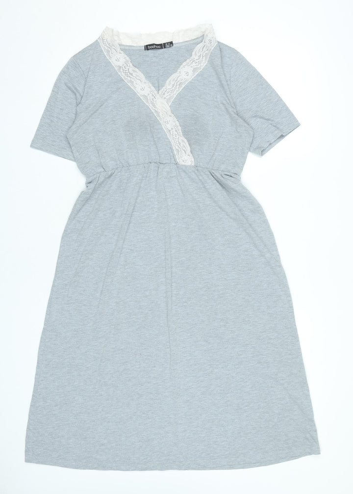Boohoo Women’s Grey Lace Trim Fit & Flare Dress UK 12