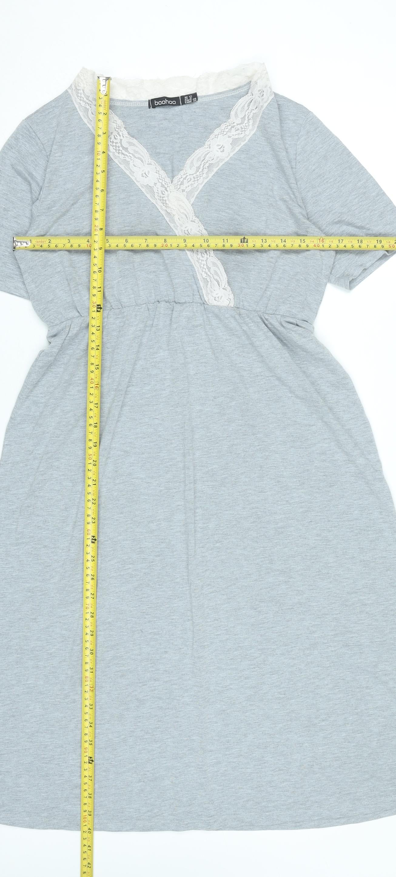 Boohoo Women’s Grey Lace Trim Fit & Flare Dress UK 12