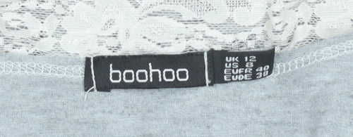 Boohoo Women’s Grey Lace Trim Fit & Flare Dress UK 12