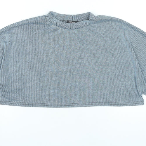 Nasty Gal Women’s Grey Cropped Long Sleeve Striped T-Shirt UK 14