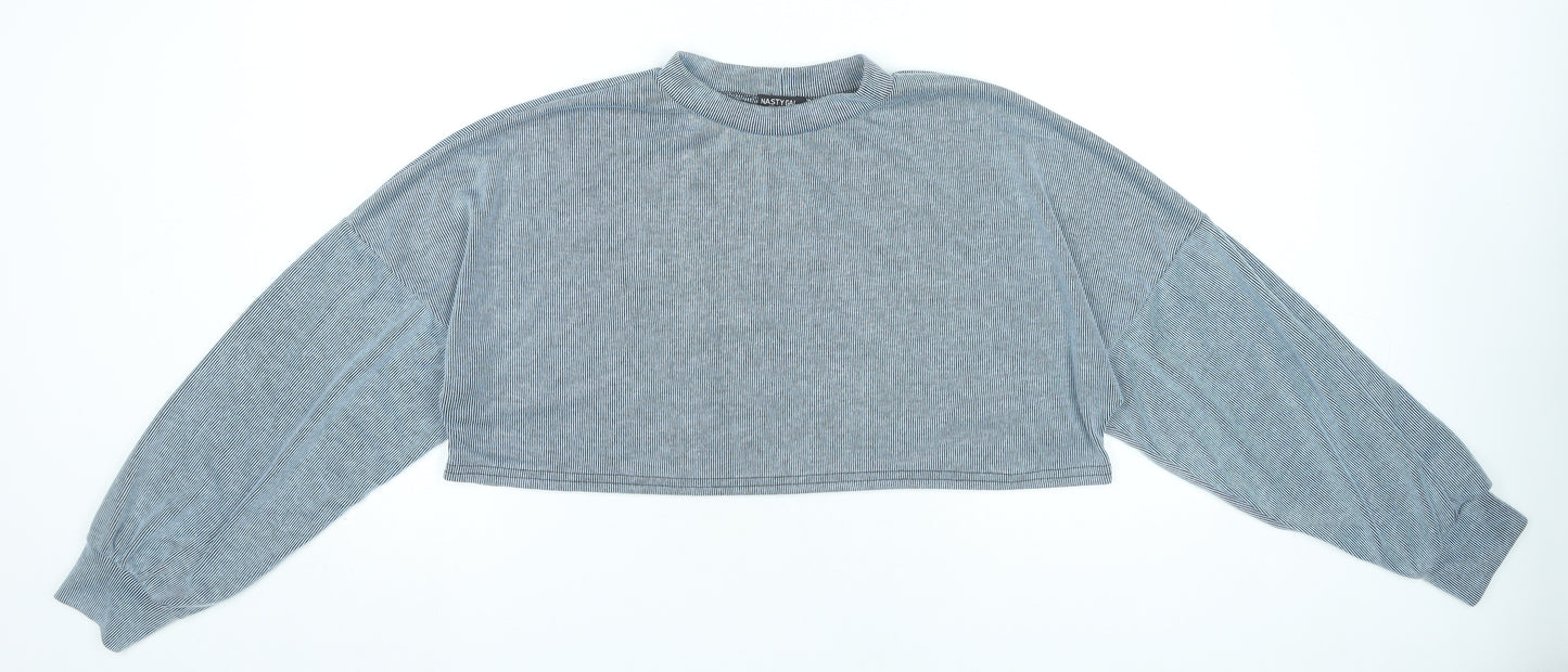 Nasty Gal Women’s Grey Cropped Long Sleeve Striped T-Shirt UK 14