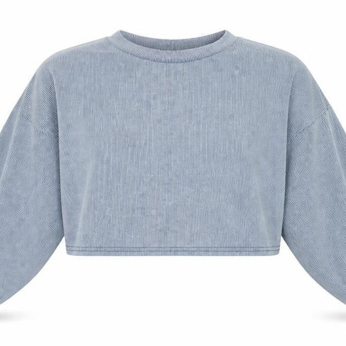 Nasty Gal Women’s Grey Cropped Long Sleeve Striped T-Shirt UK 14