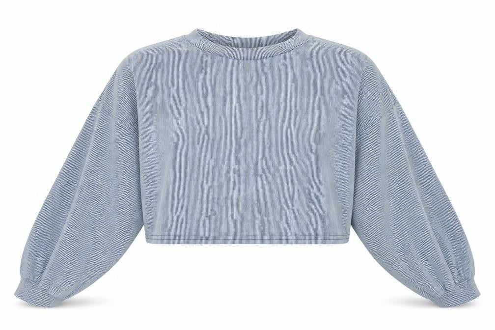Nasty Gal Women’s Grey Cropped Long Sleeve Striped T-Shirt UK 14