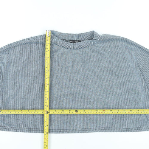 Nasty Gal Women’s Grey Cropped Long Sleeve Striped T-Shirt UK 14