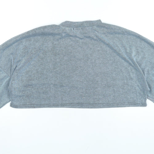 Nasty Gal Women’s Grey Cropped Long Sleeve Striped T-Shirt UK 14