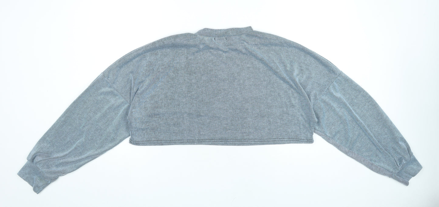 Nasty Gal Women’s Grey Cropped Long Sleeve Striped T-Shirt UK 14