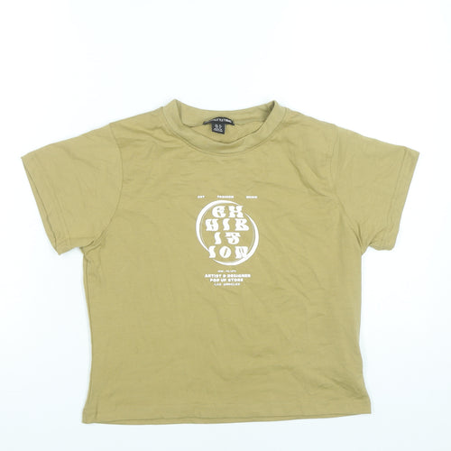 PrettyLittleThing Women Green UK 16 Graphic Print Basic T-Shirt