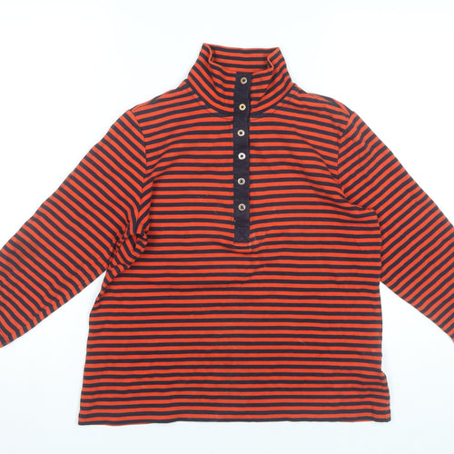 Lands' End Women’s Red Black Striped Cotton Button-Up Roll Neck Top S