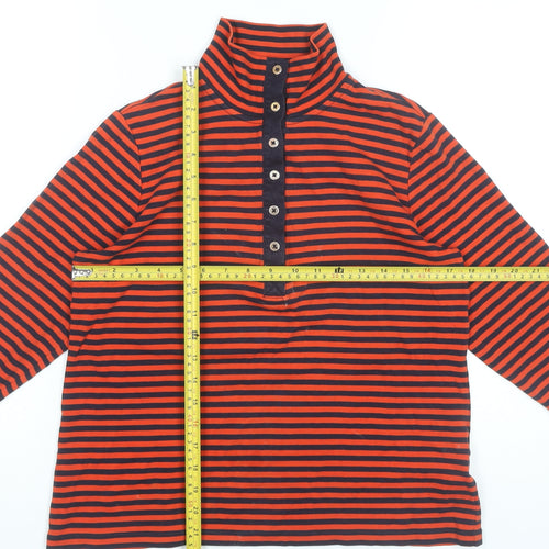 Lands' End Women’s Red Black Striped Cotton Button-Up Roll Neck Top S