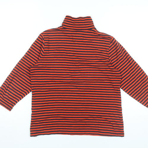 Lands' End Women’s Red Black Striped Cotton Button-Up Roll Neck Top S