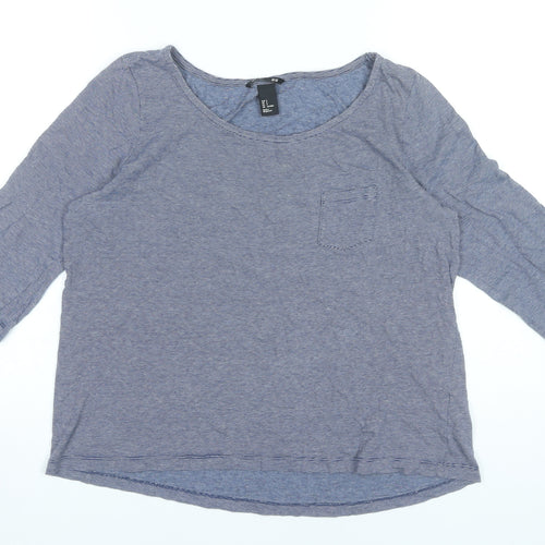 H&M Women’s Blue Striped Basic Scoop Neck 3/4 Sleeve T-Shirt Size S