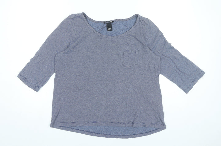 H&M Women’s Blue Striped Basic Scoop Neck 3/4 Sleeve T-Shirt Size S