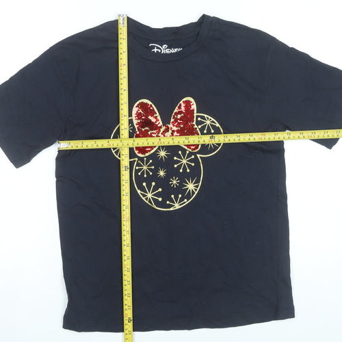 Disney Women’s Black Minnie Mouse Sequin T-Shirt UK 8