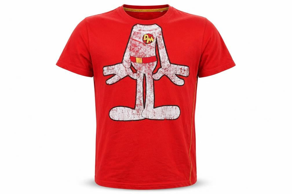 Front view of Next Men’s Danger Mouse Red Graphic T-Shirt, size S, Cotton Crew Neck