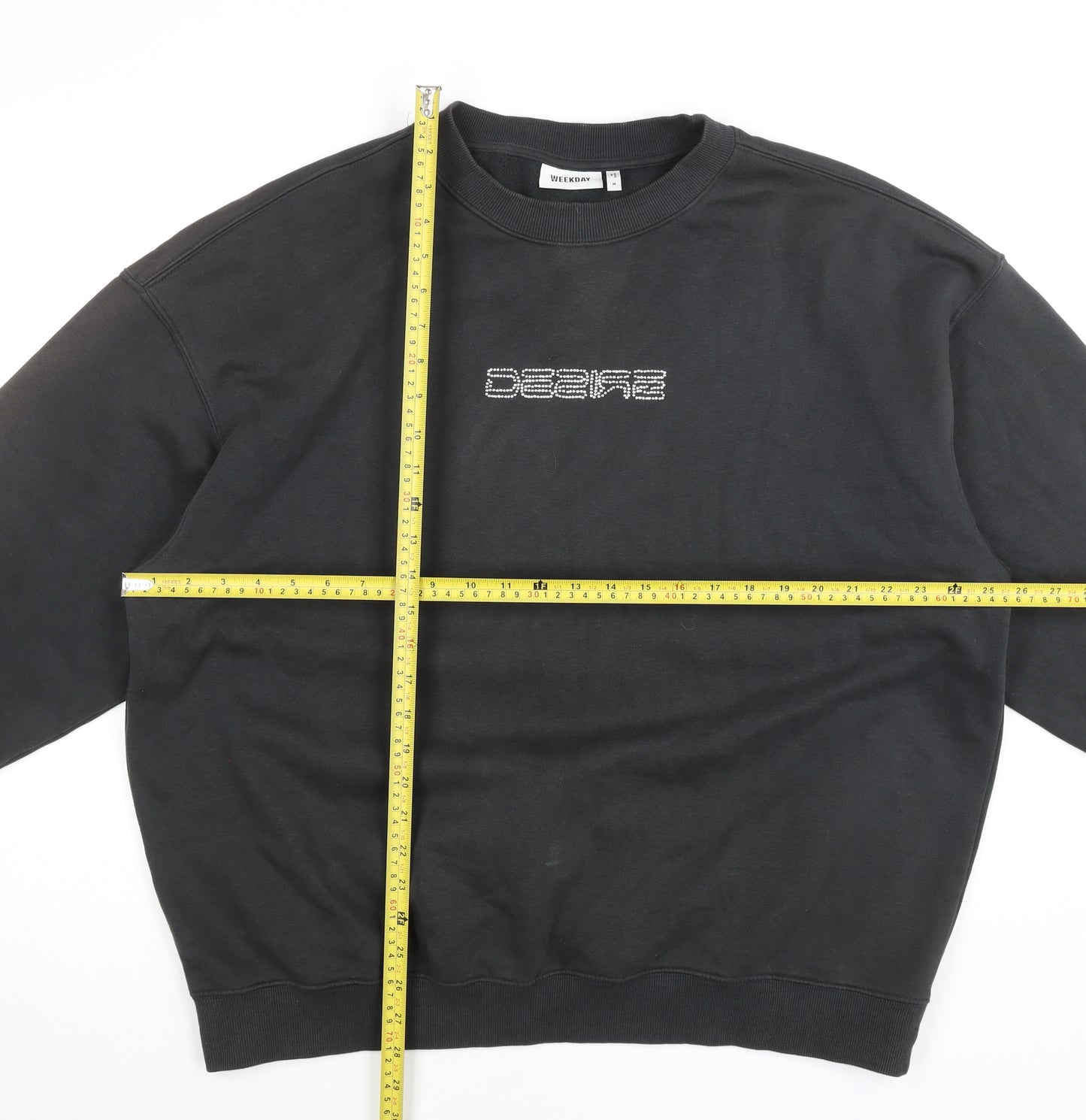 Weekday Unisex Black Pullover Sweatshirt M Cotton Blend Logo