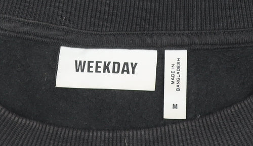 Weekday Unisex Black Pullover Sweatshirt M Cotton Blend Logo
