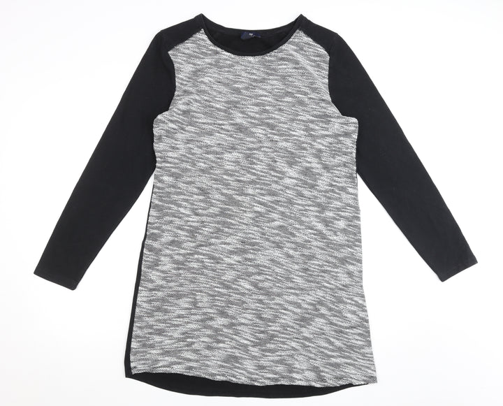 Gap Women’s Black Grey Shift Dress L Long Sleeve Jersey Cotton