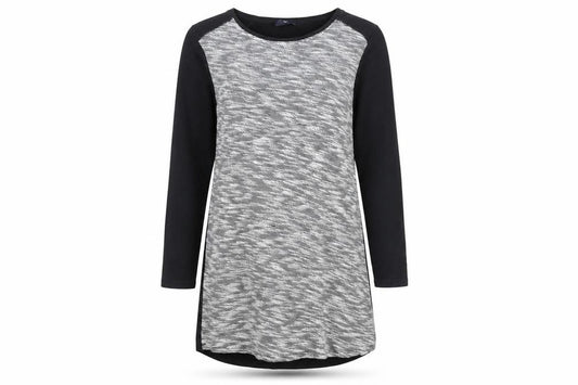 Front view of Gap Women’s Black Grey Shift Dress L Long Sleeve Jersey Cotton