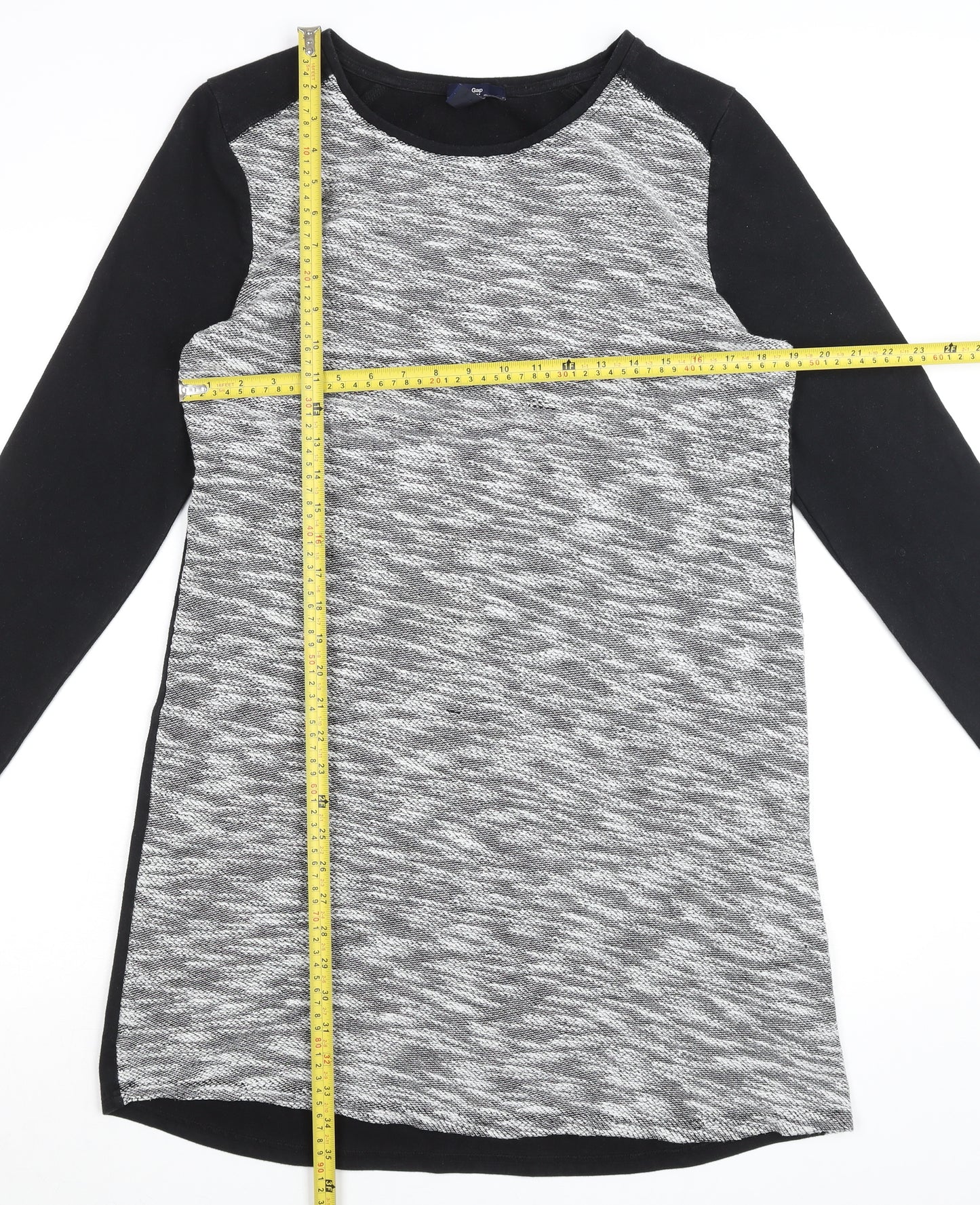 Gap Women’s Black Grey Shift Dress L Long Sleeve Jersey Cotton