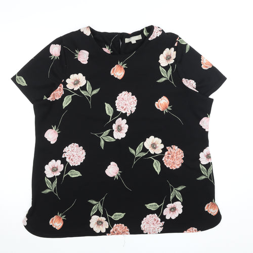 Anthology Women’s Black Floral Blouse Size 22 Short Sleeve