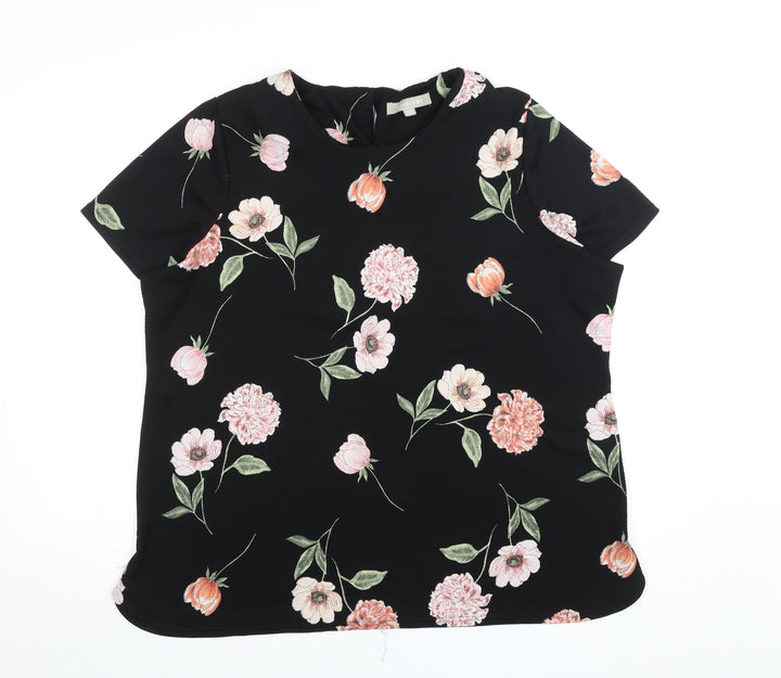 Anthology Women’s Black Floral Blouse Size 22 Short Sleeve