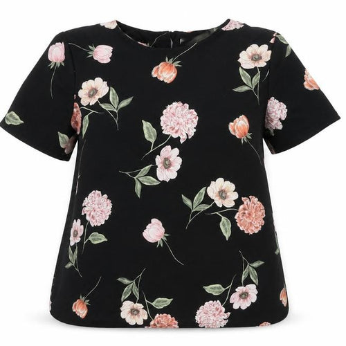 Anthology Women’s Black Floral Blouse Size 22 Short Sleeve