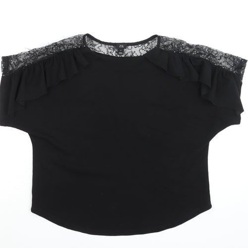 River Island Women Black Lace Ruffle Tunic Blouse Size 10