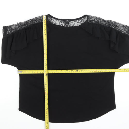River Island Women Black Lace Ruffle Tunic Blouse Size 10