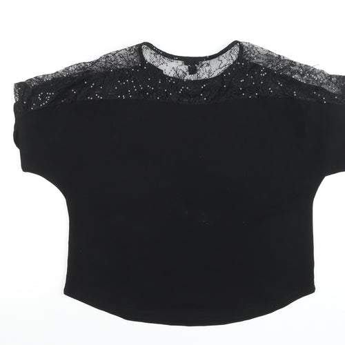 River Island Women Black Lace Ruffle Tunic Blouse Size 10