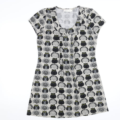 Purplish London Women’s Grey Owl Print Shift Dress M Wool Blend