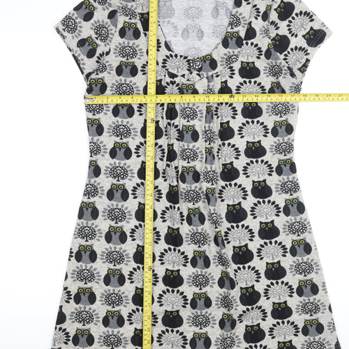 Purplish London Women’s Grey Owl Print Shift Dress M Wool Blend