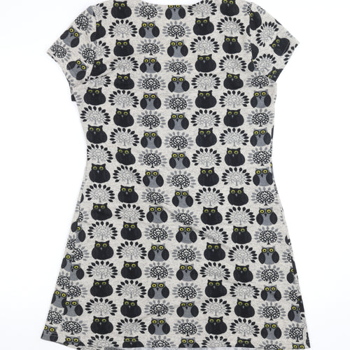 Purplish London Women’s Grey Owl Print Shift Dress M Wool Blend