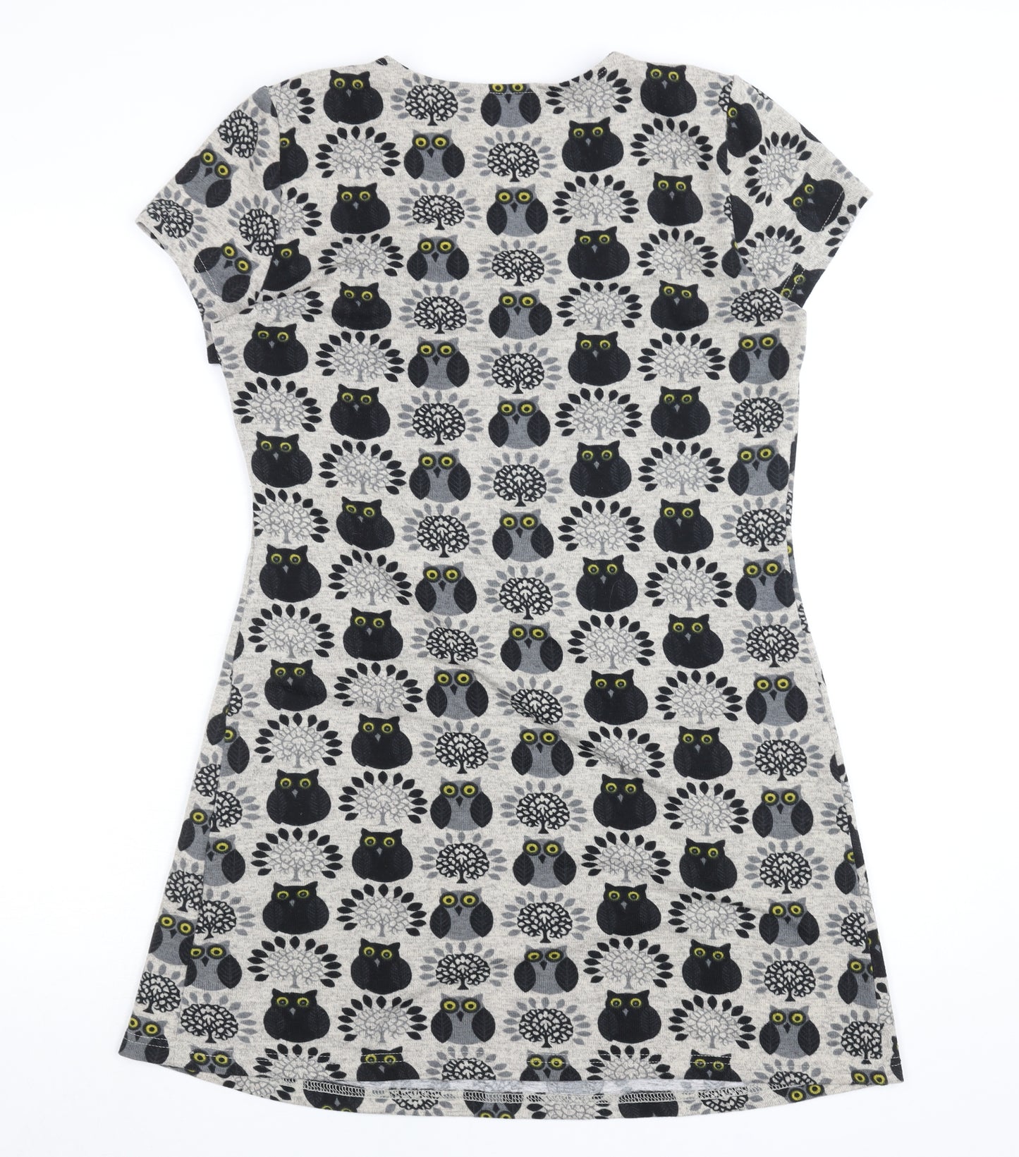 Purplish London Women’s Grey Owl Print Shift Dress M Wool Blend