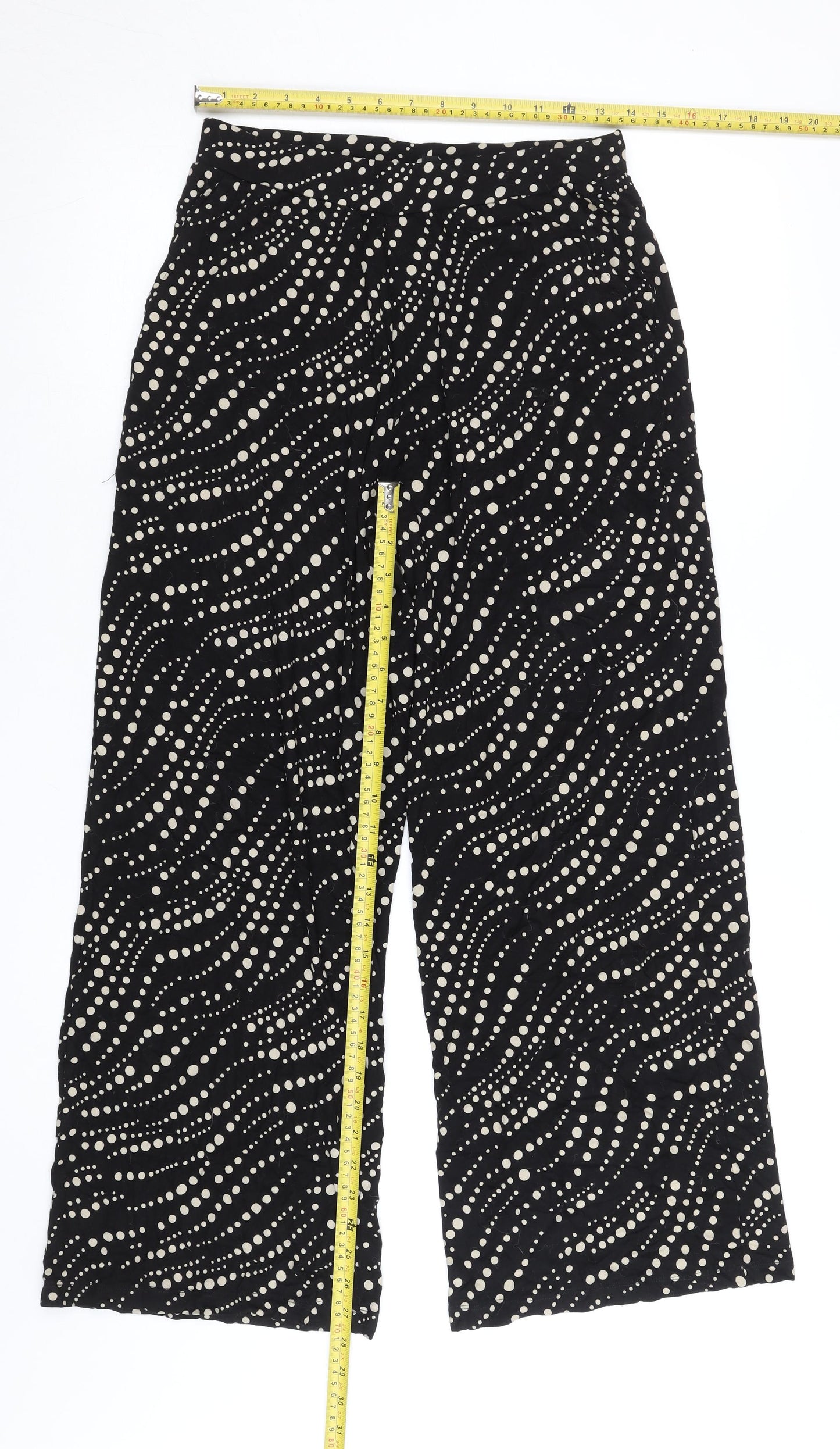 JD Williams Women’s Black Polka Dot Wide-Leg Viscose Trousers Size 10