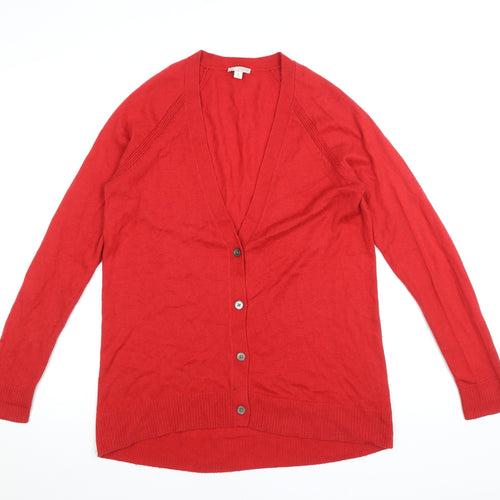 GAP Womens Red V-Neck Cardigan Jumper Size S Long Sleeve Knit