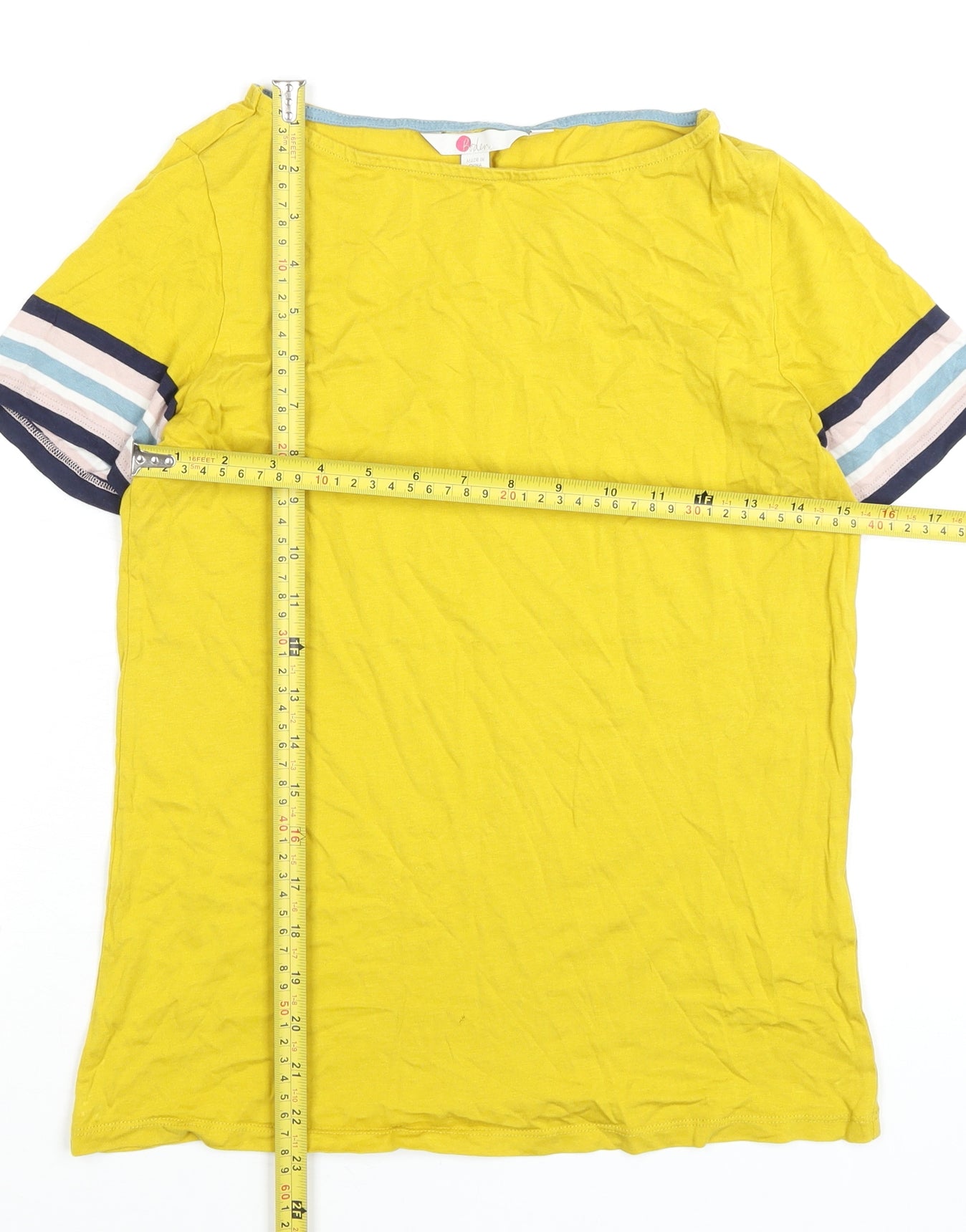 Boden Women’s Yellow Striped Sleeve T-Shirt Size S Casual