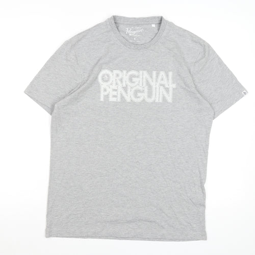 Original Penguin Men's Grey Medium Logo Graphic T-Shirt Cotton Blend