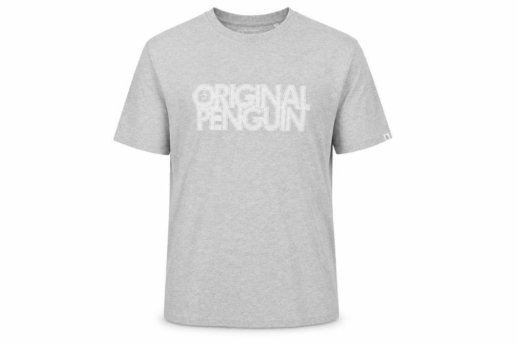 Front view of Original Penguin Men's Grey Medium Logo Graphic T-Shirt Cotton Blend