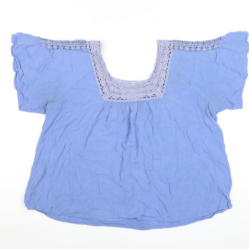 Marks and Spencer Women Blue Lace Trim Tunic Blouse UK 14