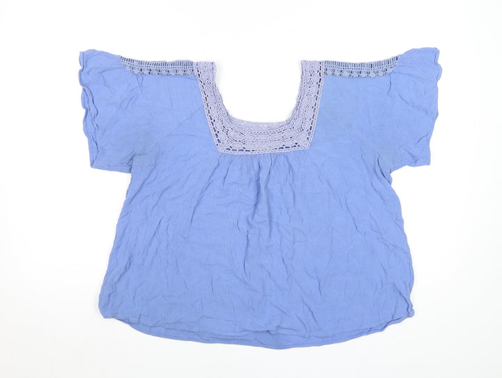 Marks and Spencer Women Blue Lace Trim Tunic Blouse UK 14
