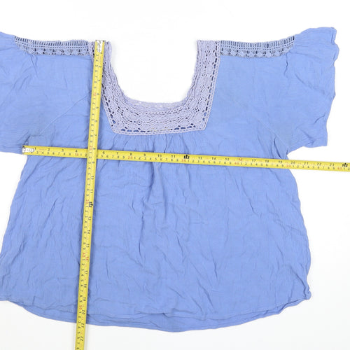 Marks and Spencer Women Blue Lace Trim Tunic Blouse UK 14