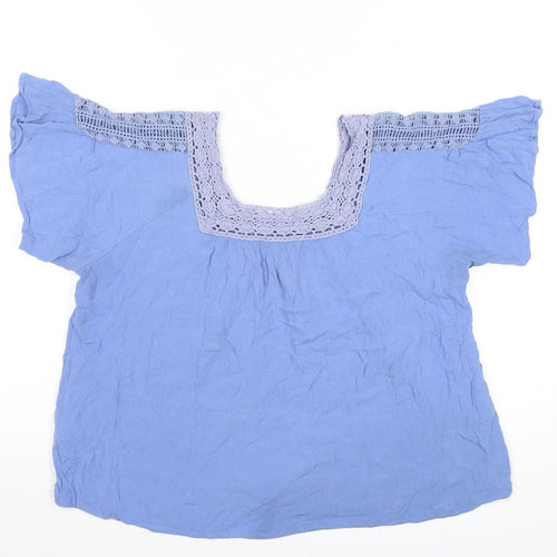 Marks and Spencer Women Blue Lace Trim Tunic Blouse UK 14