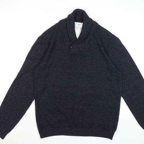 Next Mens Blue Cotton Blend Collared Pullover Jumper Size L