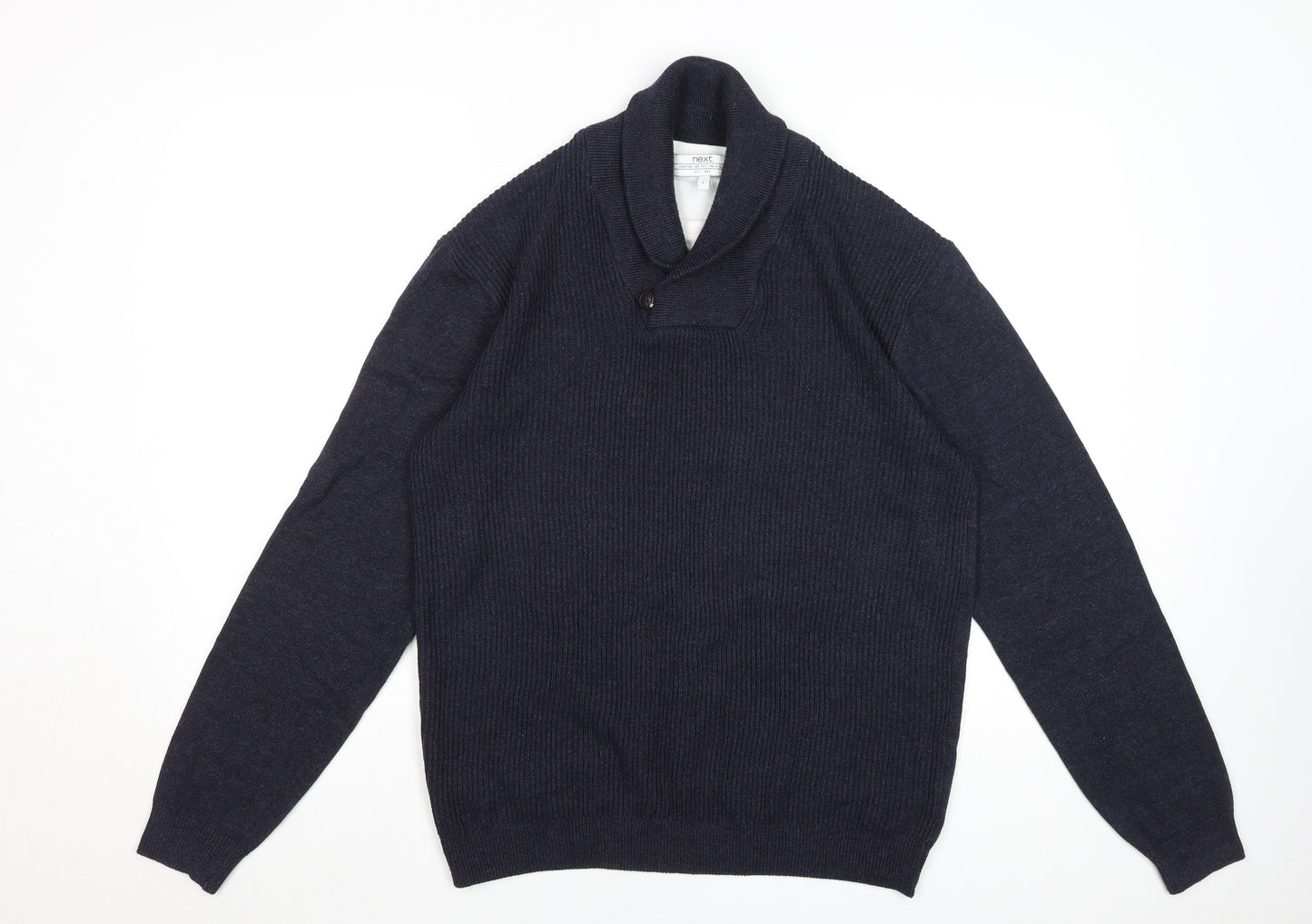 Next Mens Blue Cotton Blend Collared Pullover Jumper Size L