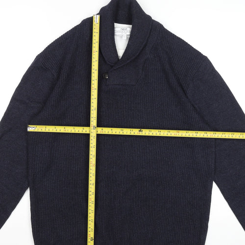 Next Mens Blue Cotton Blend Collared Pullover Jumper Size L