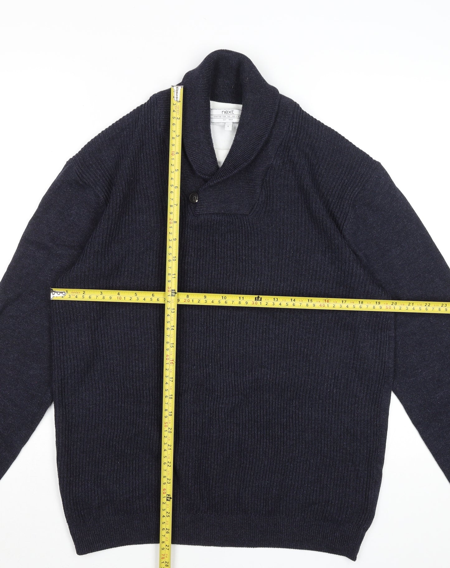 Next Mens Blue Cotton Blend Collared Pullover Jumper Size L