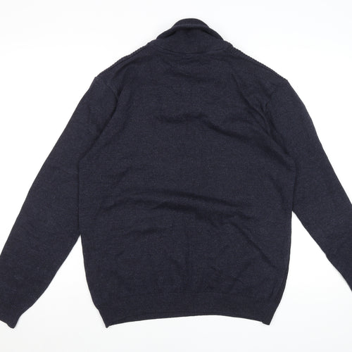 Next Mens Blue Cotton Blend Collared Pullover Jumper Size L