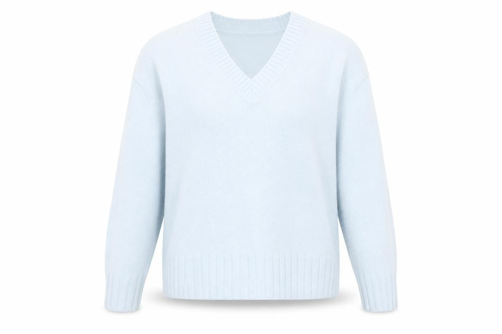 Front view of Marks & Spencer Women’s Blue V-Neck jumper, size M
