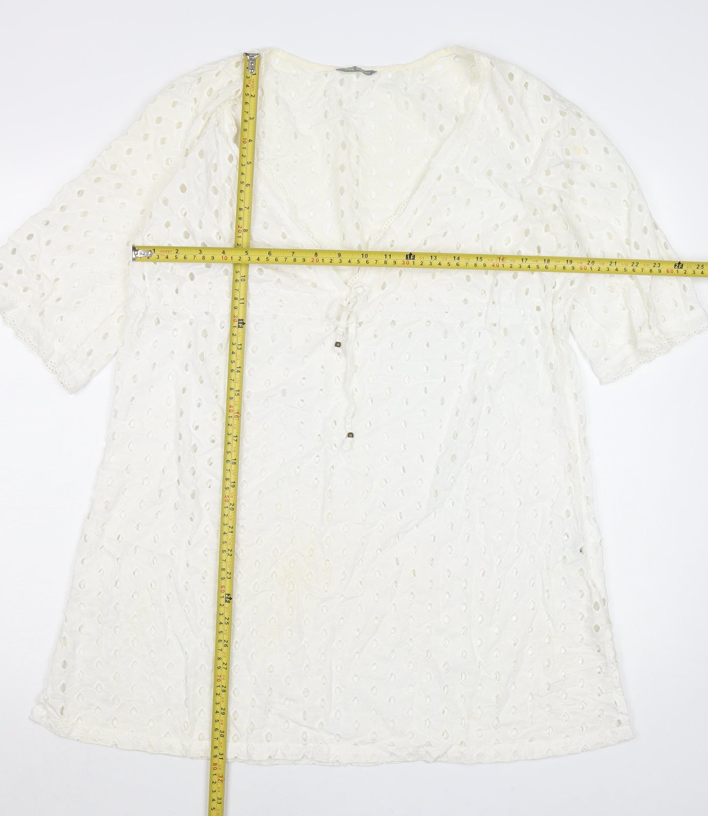 Marks and Spencer Women’s White Cotton Shift Dress Size 14 V-Neck Boho